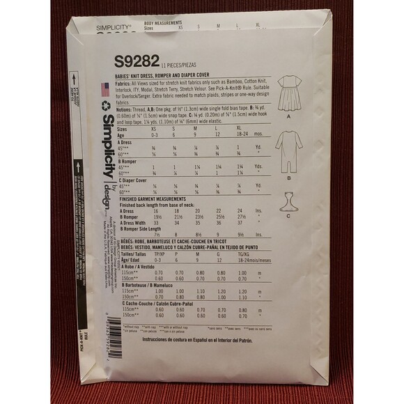 New Babies Knit Dress, Romper, Diaper Cover Sewing Pattern Simplicity S9282 - Picture 3 of 5